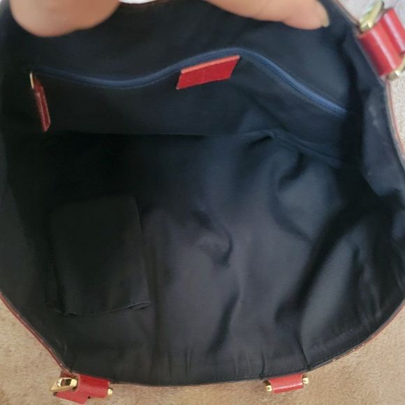 Authentic Gucci 3 Rings Abbey Hobo Handbag- Navy/Red Monogrammed Canvas - Picture 6 of 8